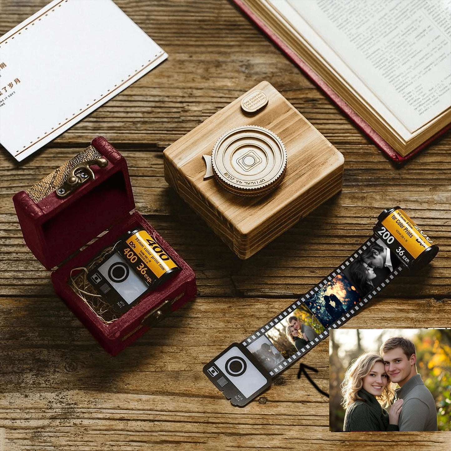 Personalized Film Roll Keychain with Box, Custom Camera Roll Keychain, Anniversary Photo Gift for Boyfriend, Romantic Gift for Him