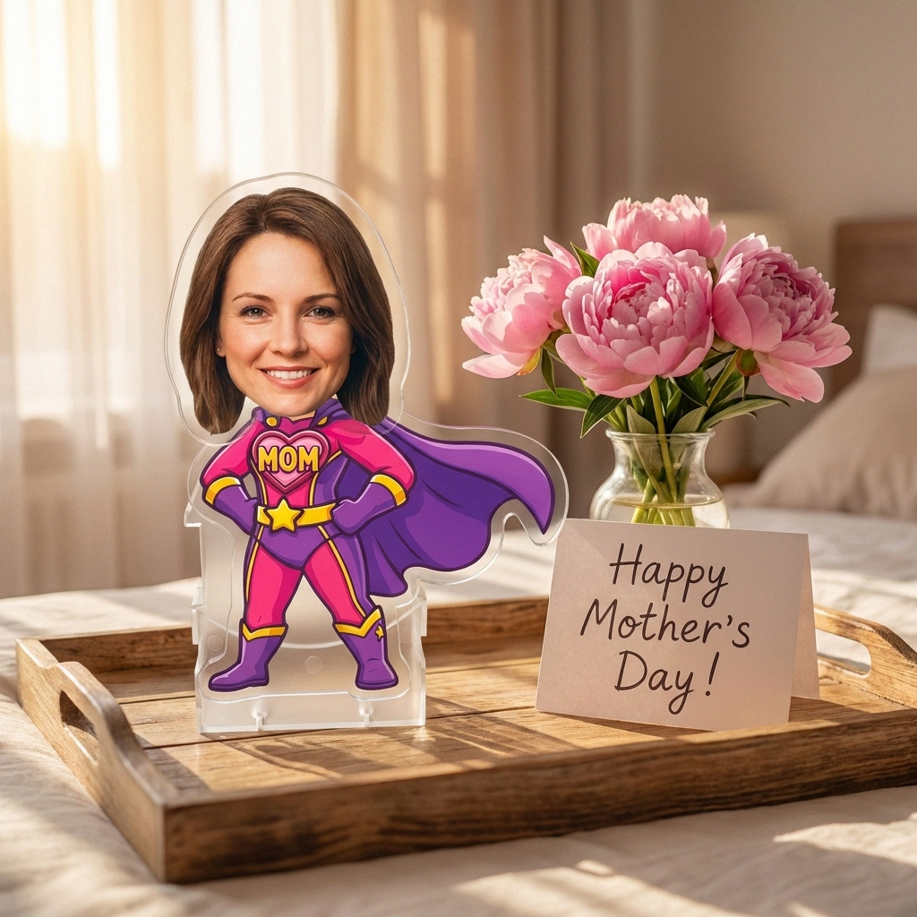 Super Mom personalized photo ornament Mothers Day lifestyle - funny gift for mom