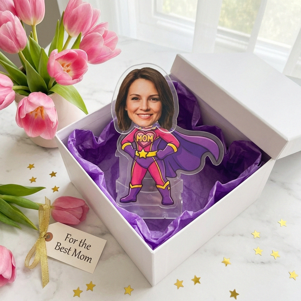 Custom Super Mom bobblehead unboxing - personalized photo gift packaging
