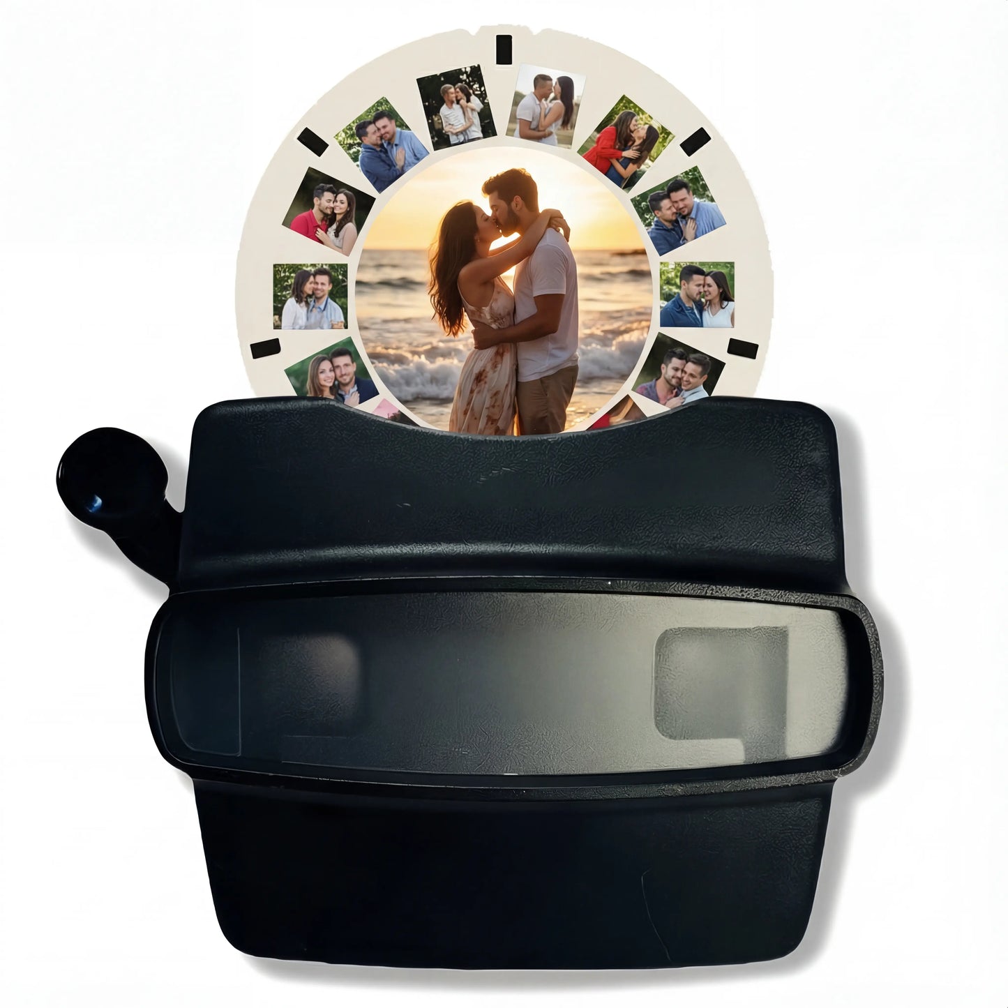 Classic black retro Viewmaster reel viewer with custom couple photos - unique birthday gift for him men