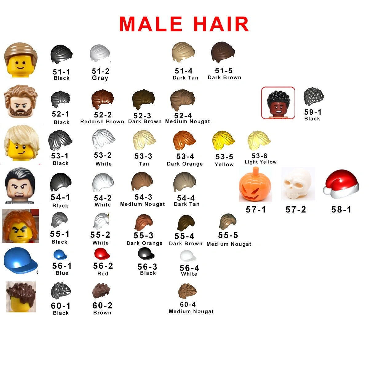 Male hair color options for personalized custom brick minifigure keychain - unique gift for him