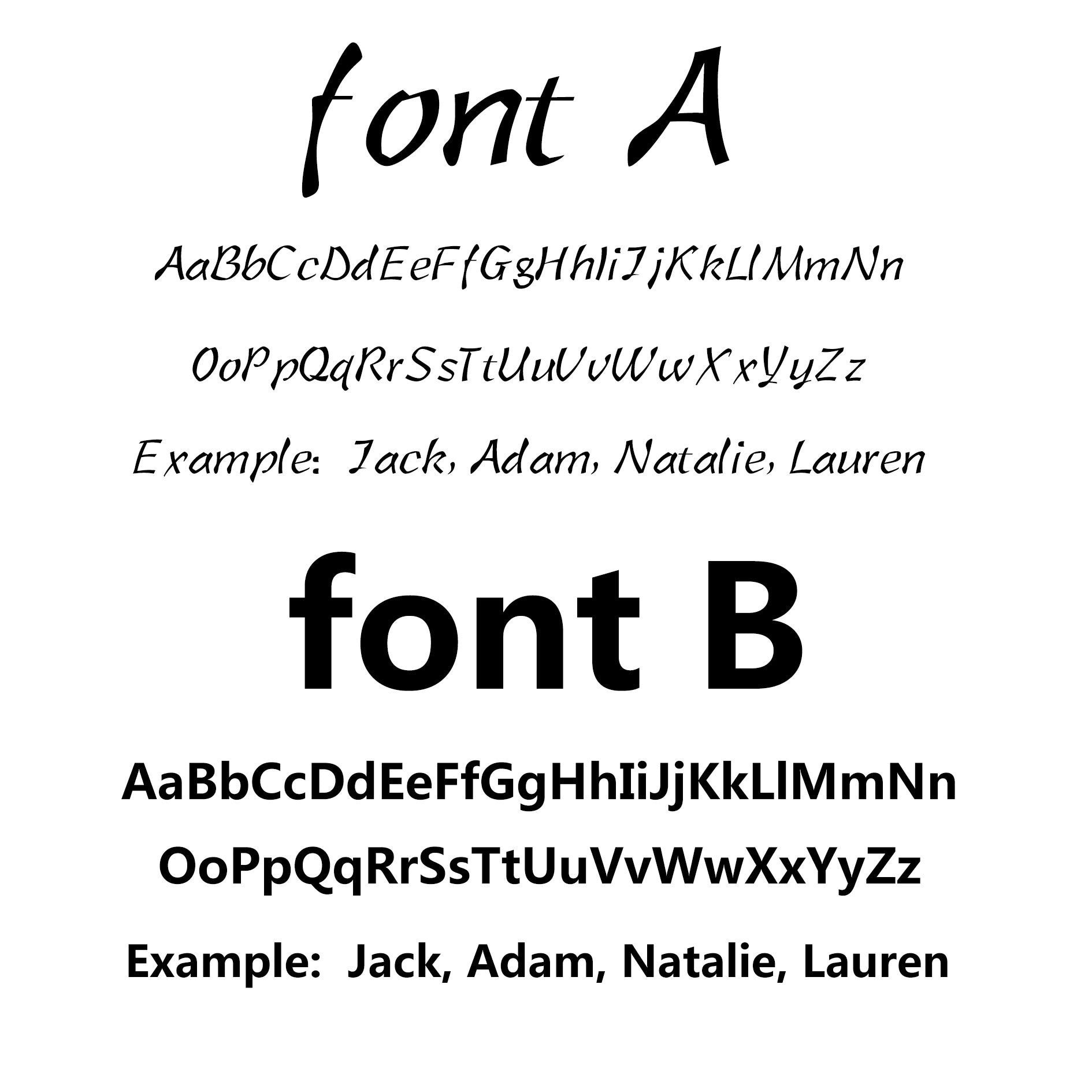 Font style options for personalized name on custom brick couple figures - unique anniversary gift customization