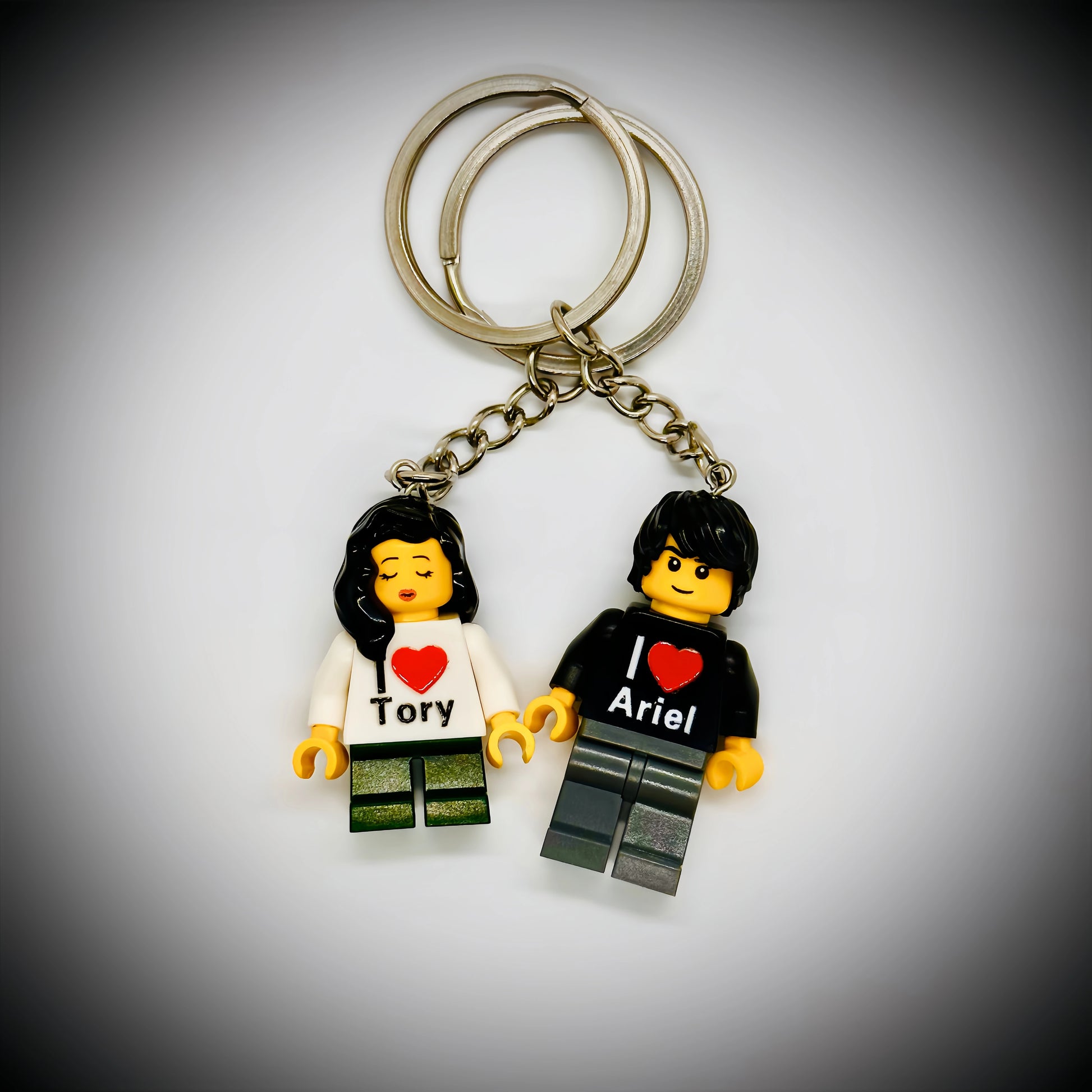 Custom photo brick keychain with personalized couple minifigures - unique anniversary gift for couples