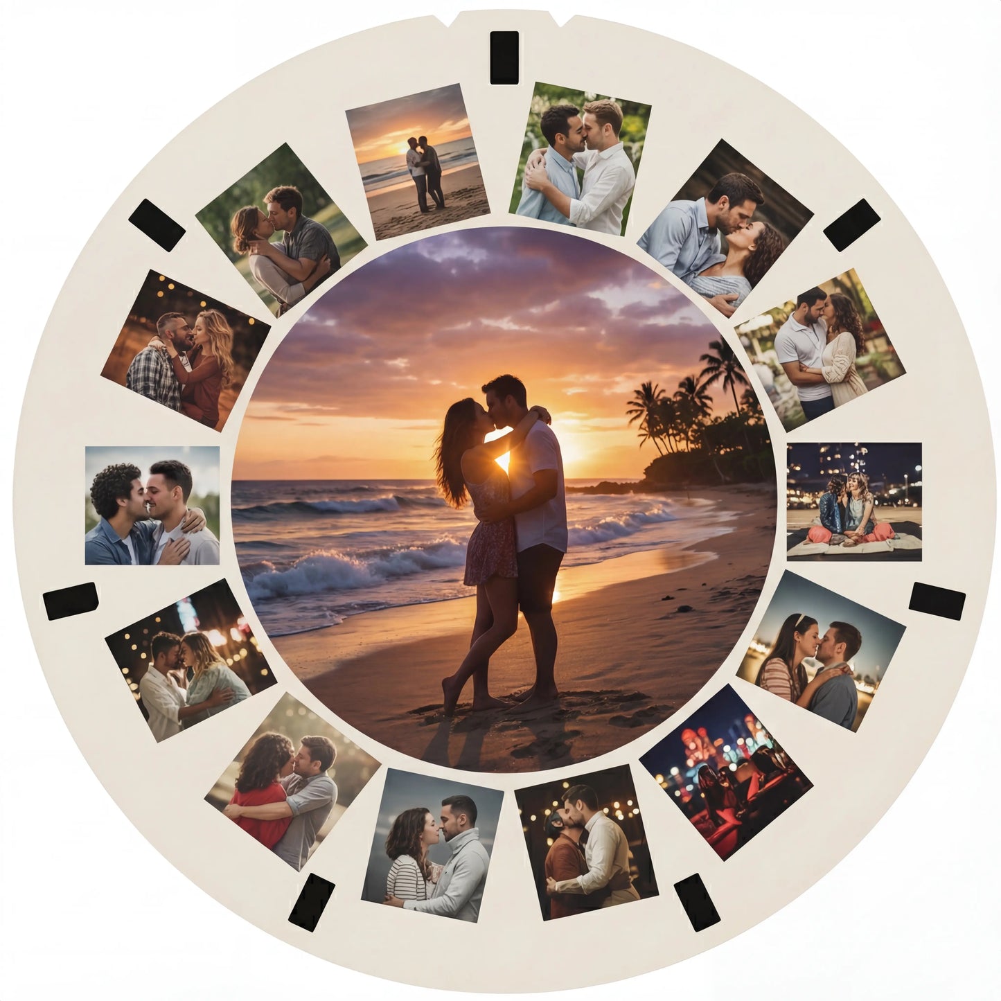 Custom Viewmaster photo reel disc with 7 personalized couple photos - unique anniversary gift for couples