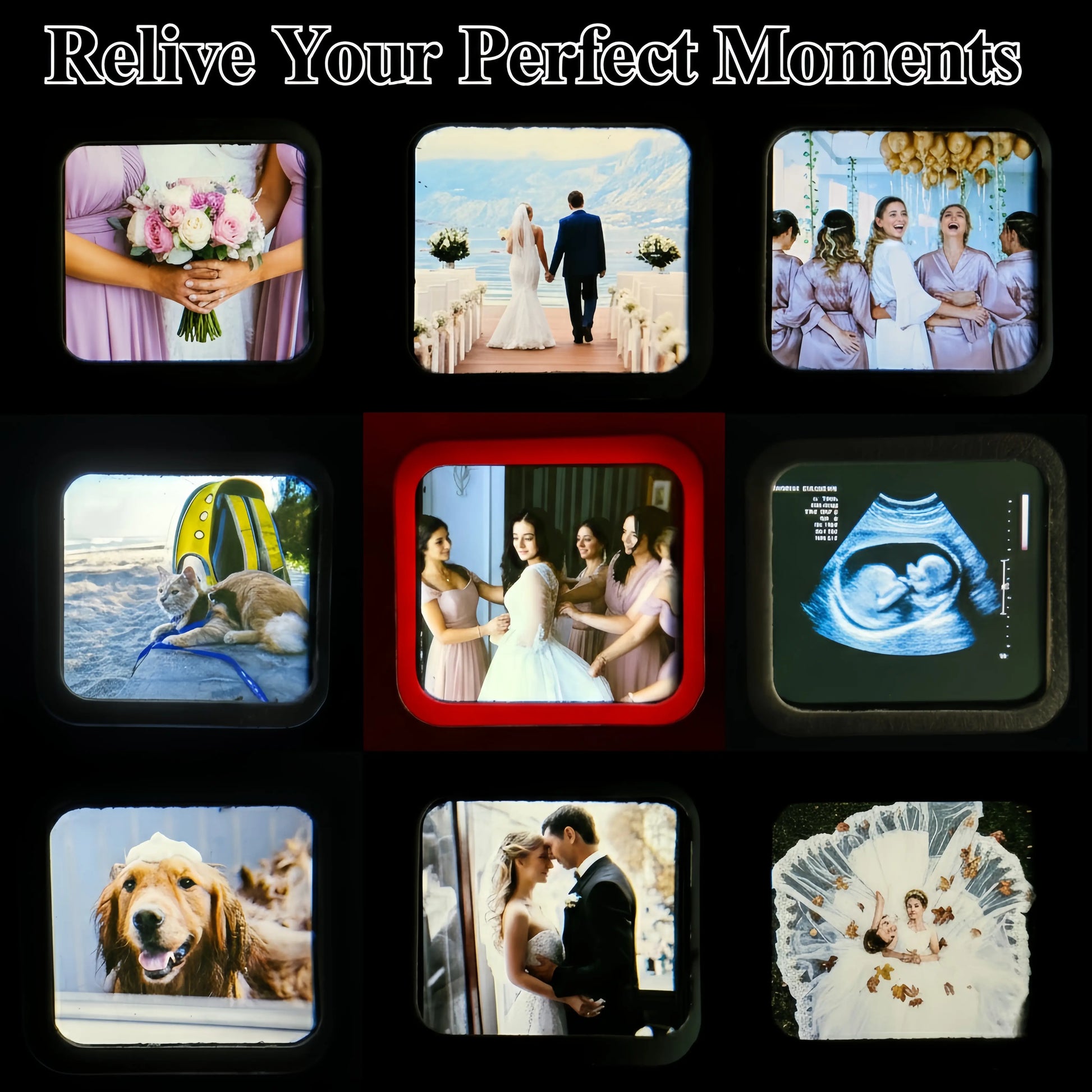 Relive your perfect moments - custom Viewmaster reel viewer showing personalized wedding baby and pet photos