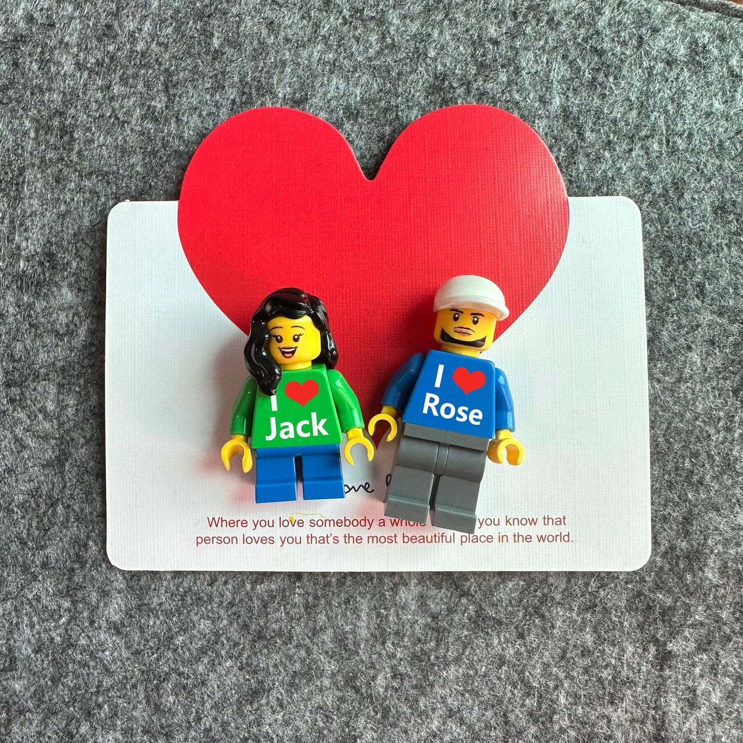 Personalized Valentine's Day brick keychain for him - custom couple minifigure gift with names