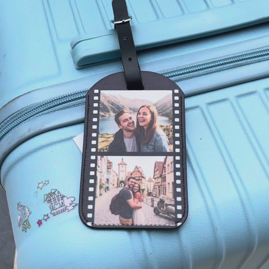 Honeymoon story: film photo luggage tag on the suitcase, just send 2 photos