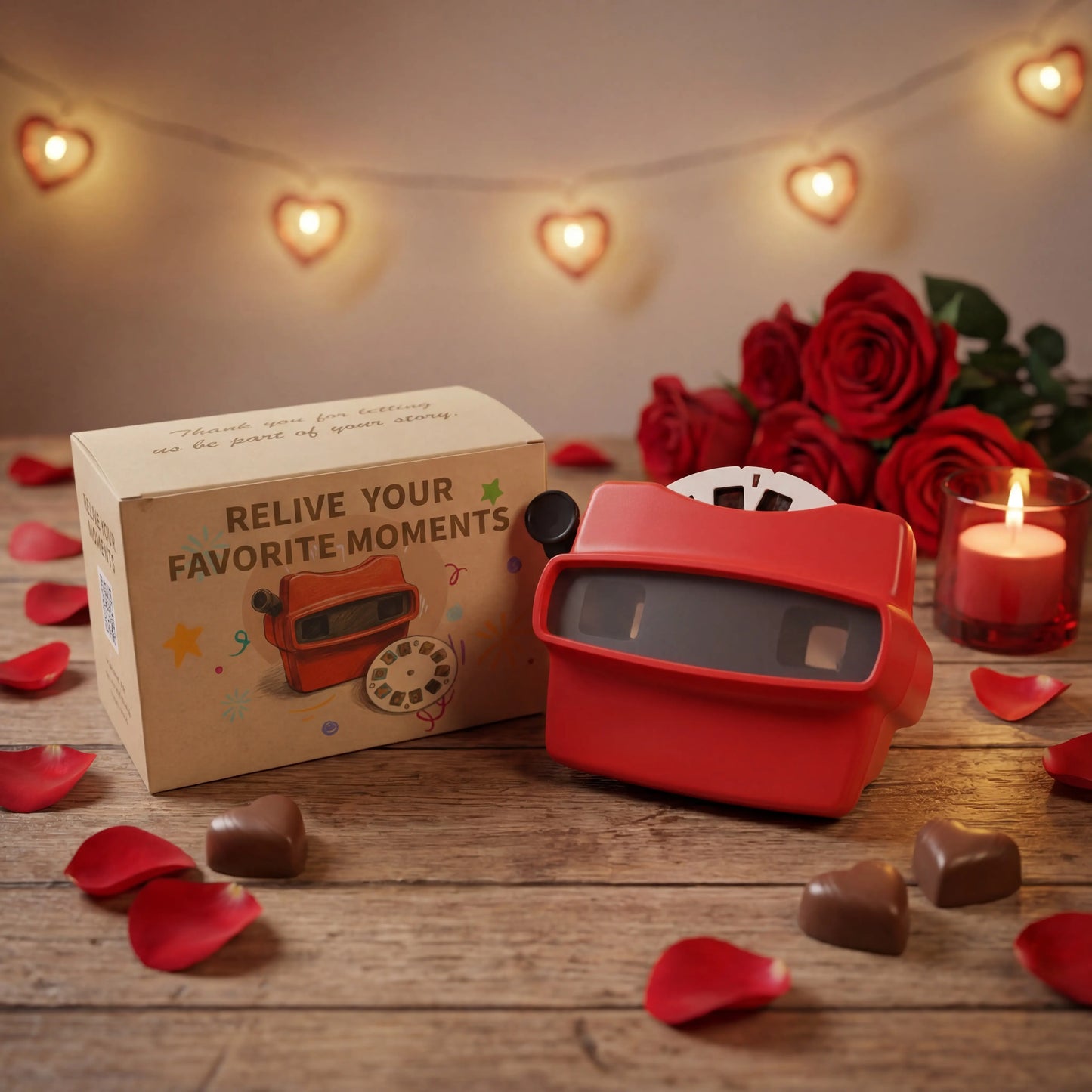 Retro Viewmaster reel viewer gift box packaging - personalized photo gift for anniversary Valentine's Day couples